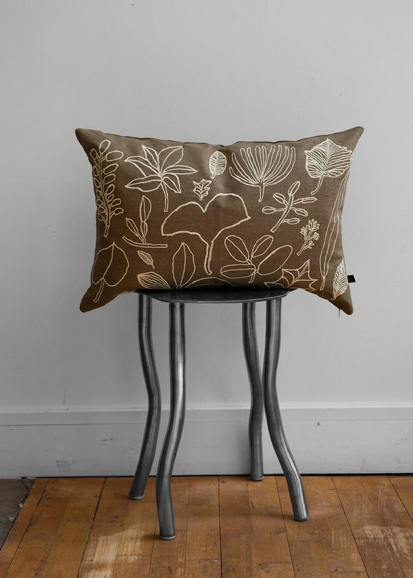 Botanic Leaves Embroidered Cushion Cover, Green/Yellow