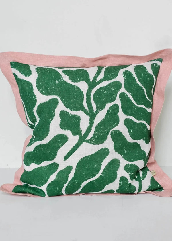 Leave Cushion Cover, Green/Pink