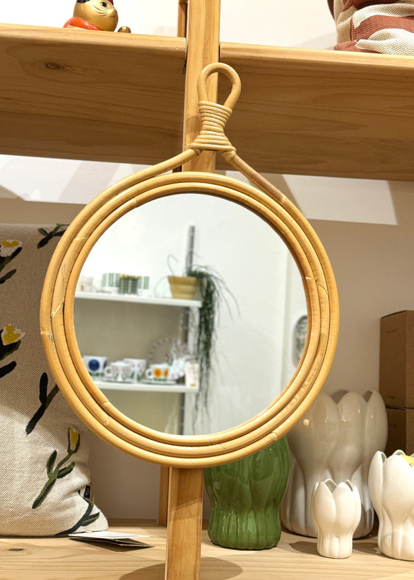 Japanese Rattan Woven Hanging Mirror, Juglas