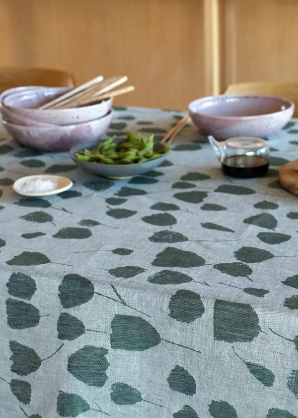 Green Bouquet Linen Tablecloth, Green Large